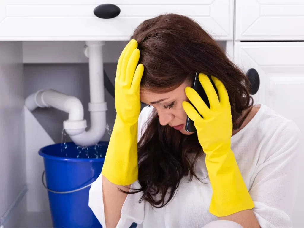 Snapshot of a homeowner urgently calling a plumber for expert assistance to fix a pipe burst, ensuring a swift resolution to the plumbing emergency