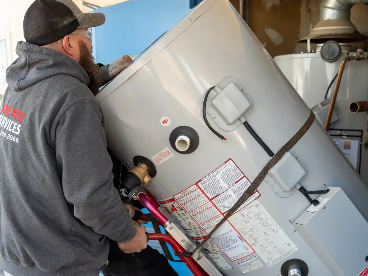 image of our professional plumber working on water heater repair and installation in a Tucson residential property