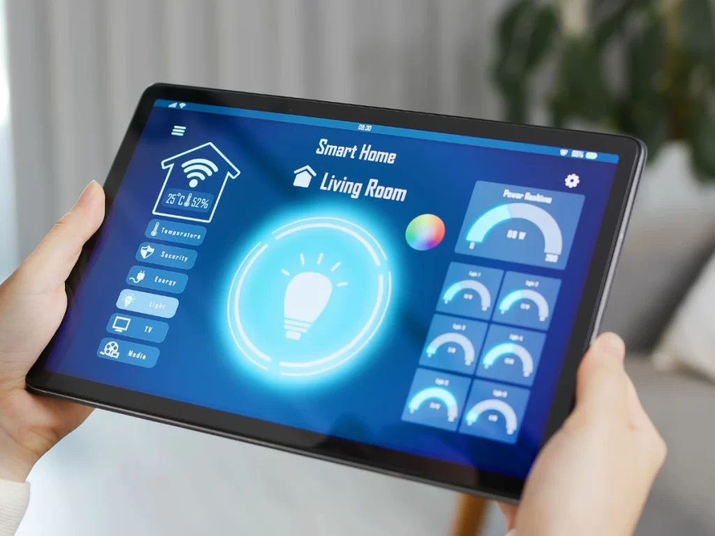 image of a tablet controlling smart home lighting - top of the list for simple yet effective smart home upgrades any Tucson residence