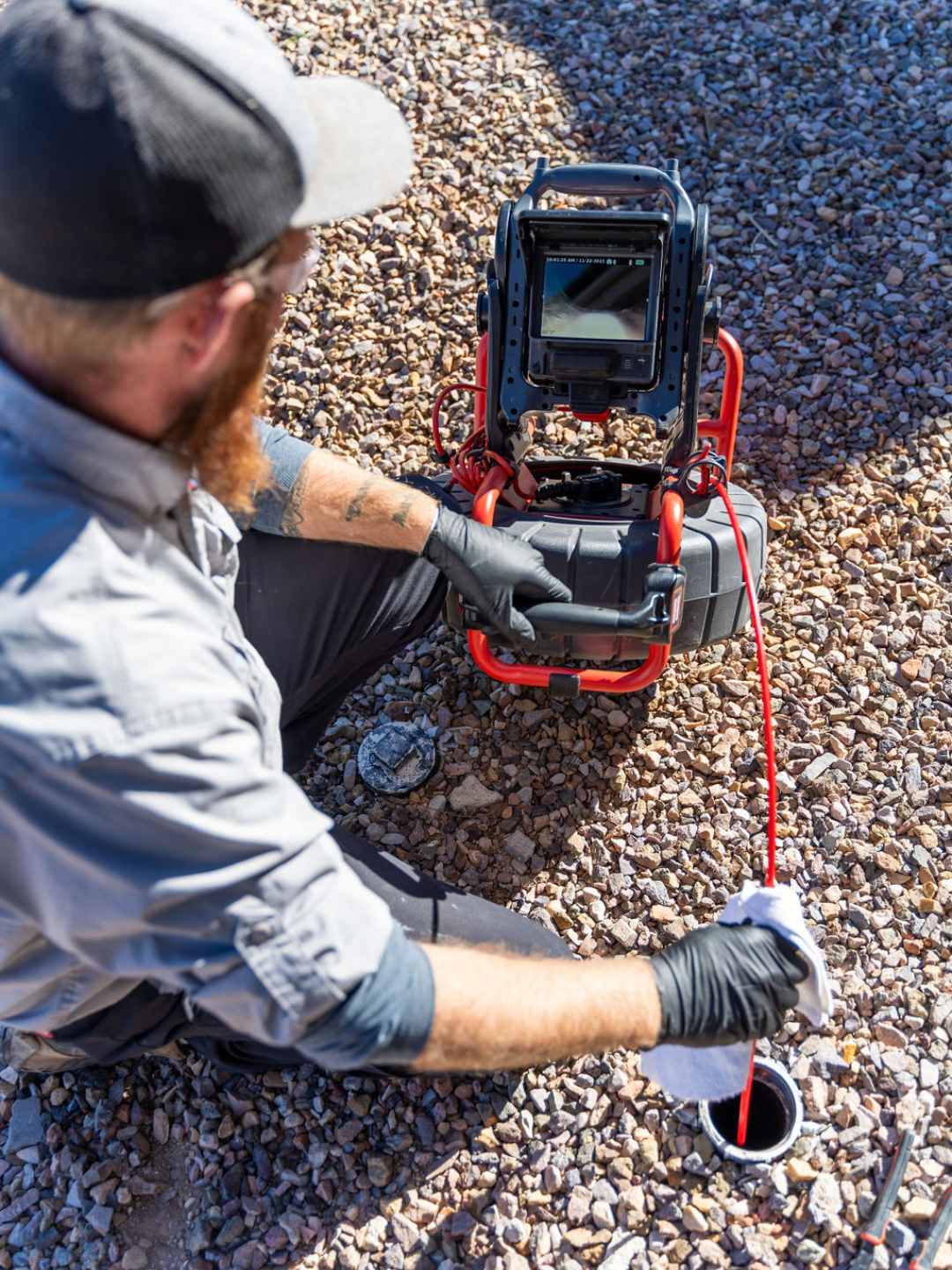 Done Rite Services expert plumber performing a complete inspection of a sewer line using advanced equipment.