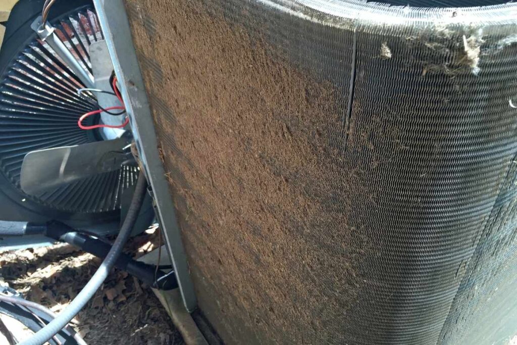 An air conditioning unit with dirty coils