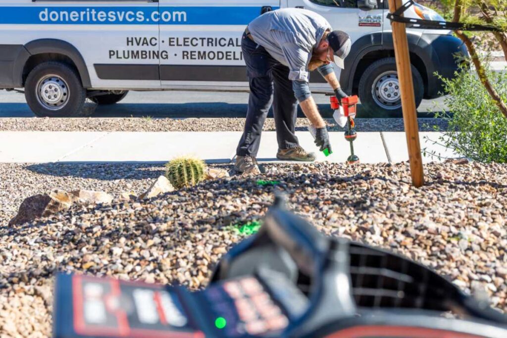 Done Rite Services professional using leak detection tools to identify plumbing leaks in Tucson homes.